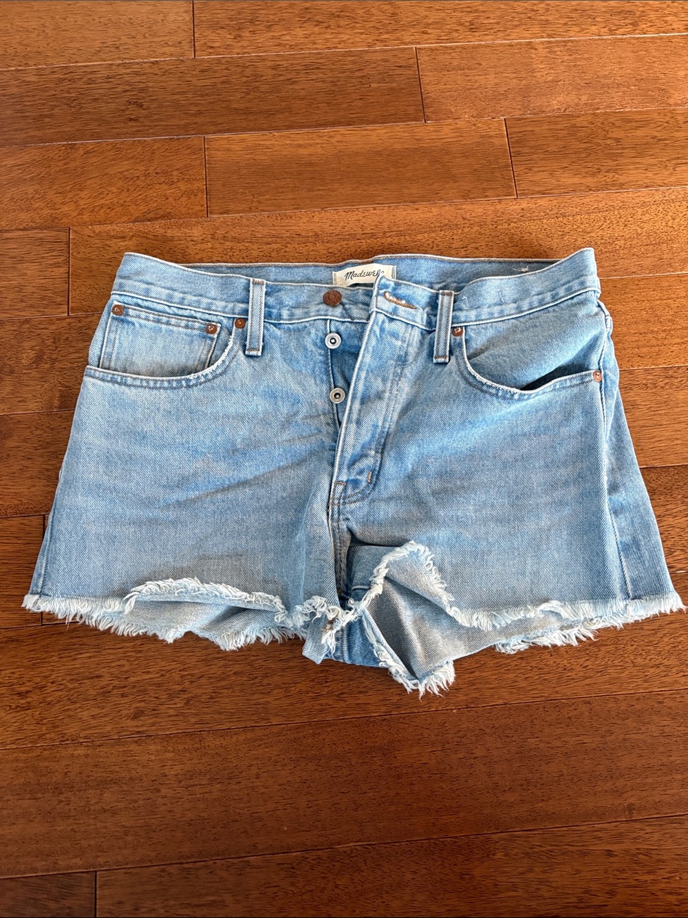 Madewell Light Wash Frayed Hem Denim Shorts